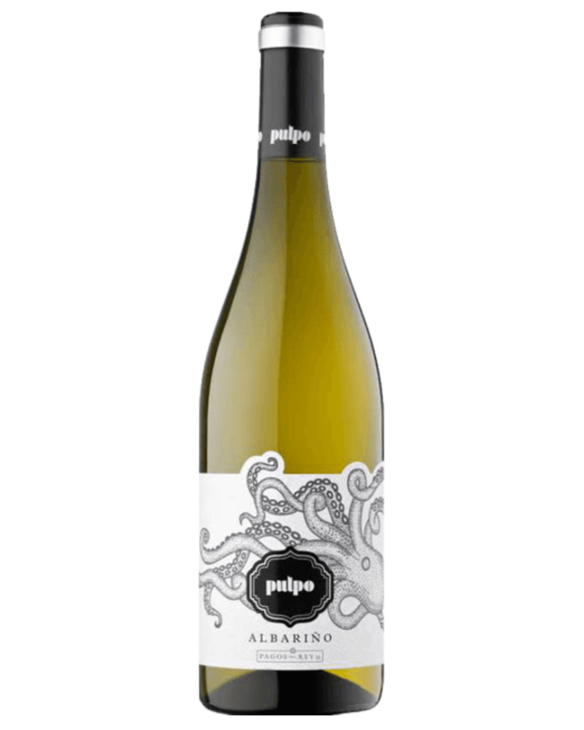 Botella de vino Albariño Pulpo de Pagos del Rey.